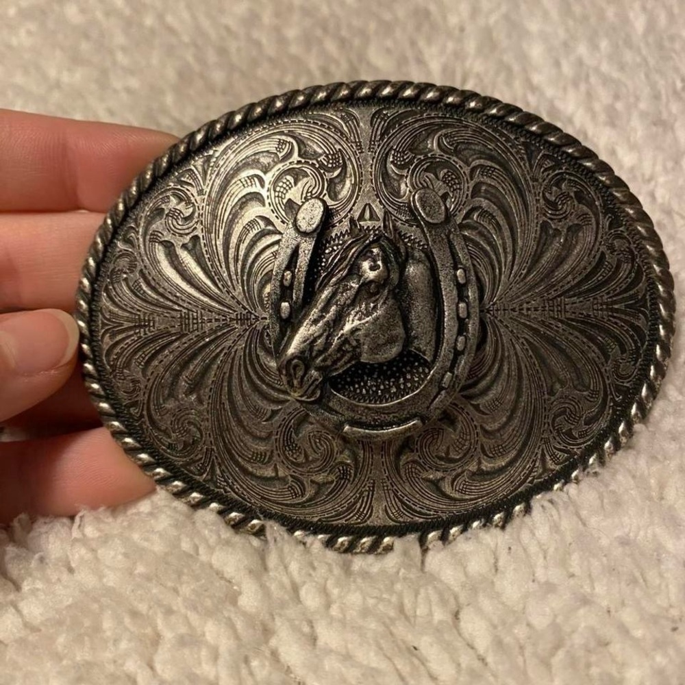 Silver Horse Motif Belt Buckle